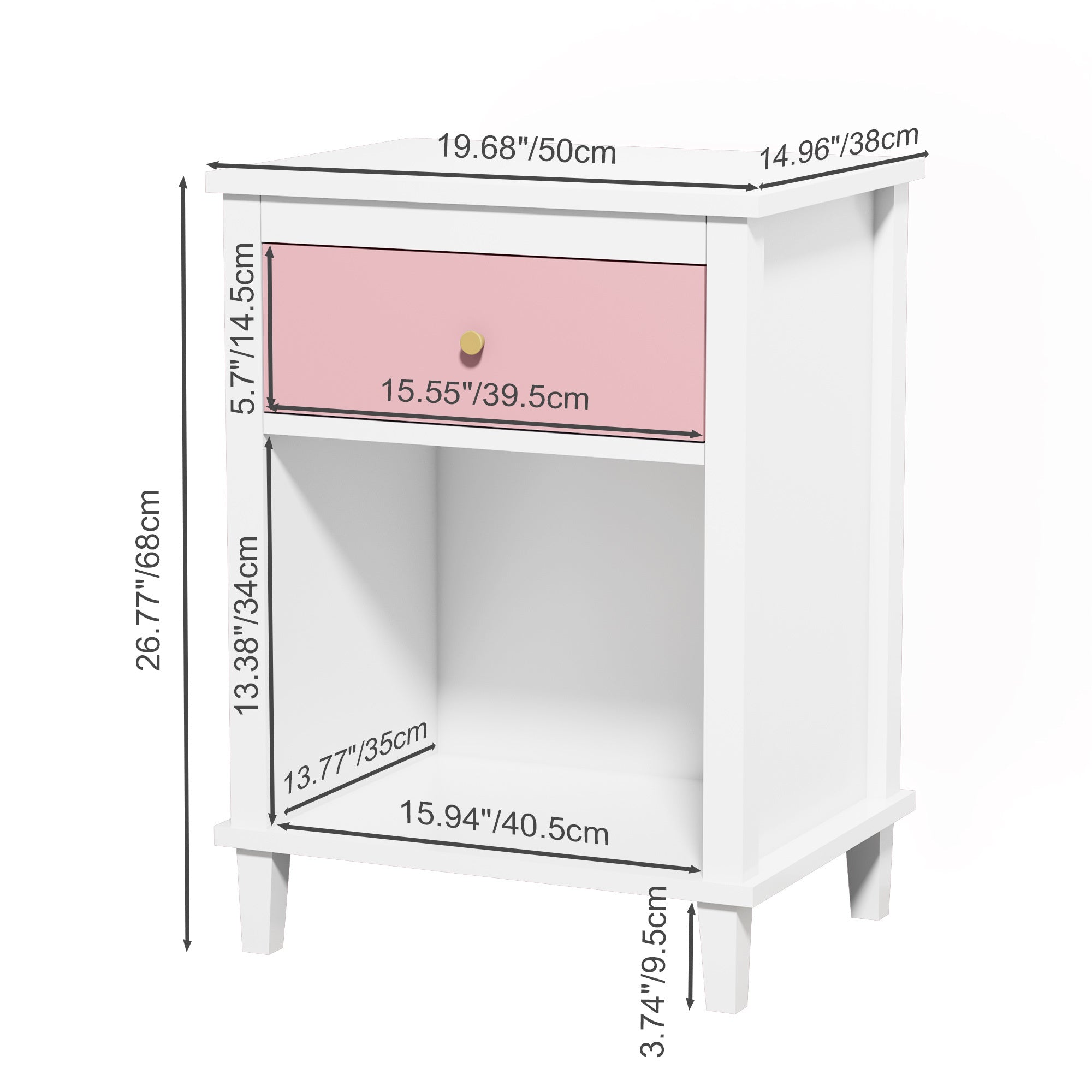 Pink+Golden Handle Wooden Nightstand 26.77''H with One Drawer One Shelf for Kids and Adults - Grand Goldman Shop