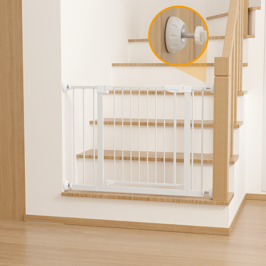 29.5-45.3' Wide Baby Gate with wall protector for Stairs, Dog Gate Indoor for Doorways, No Drilling Pressure Mounted Pet Gate
