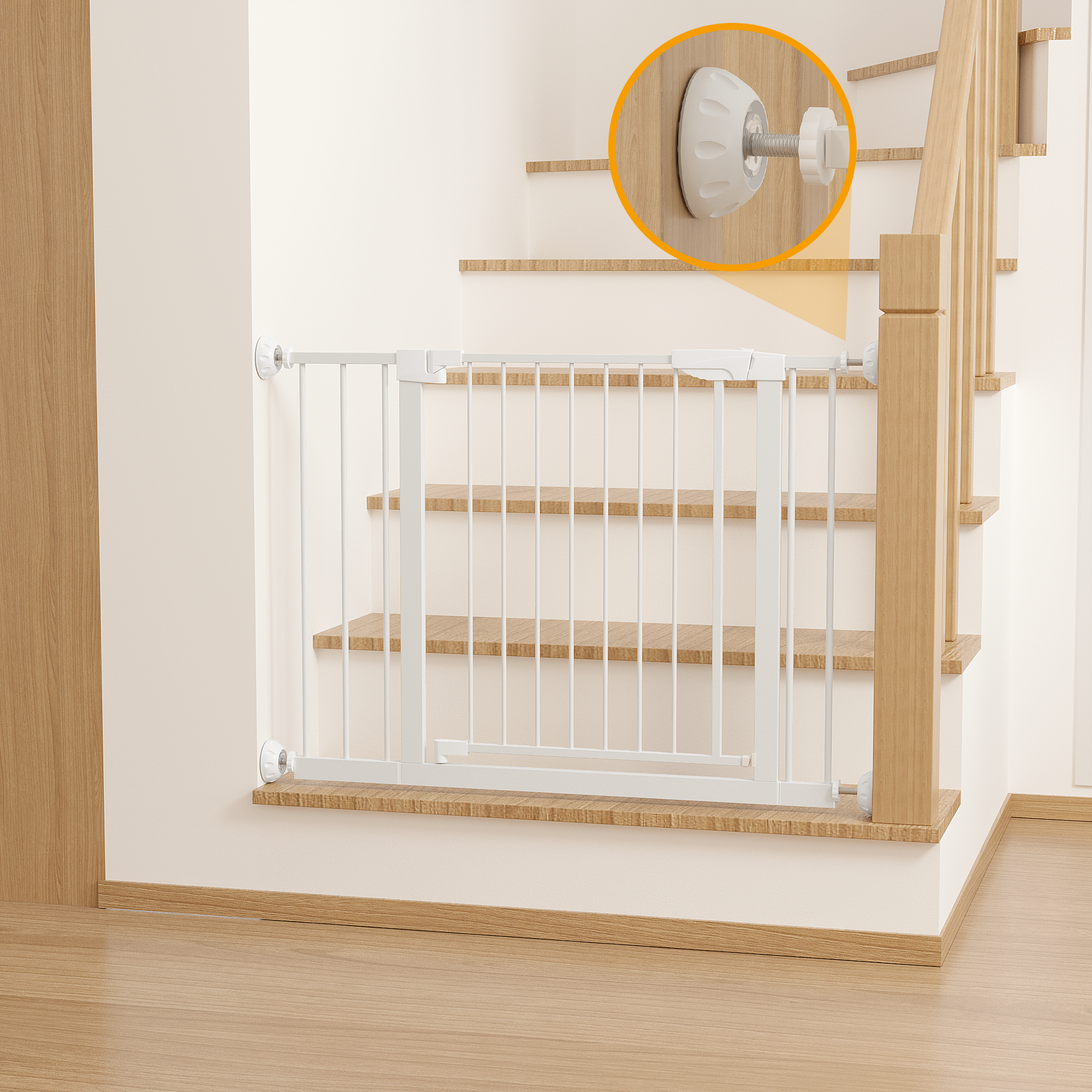 29.5-45.3' Wide Baby Gate with wall protector for Stairs, Dog Gate Indoor for Doorways, No Drilling Pressure Mounted Pet Gate