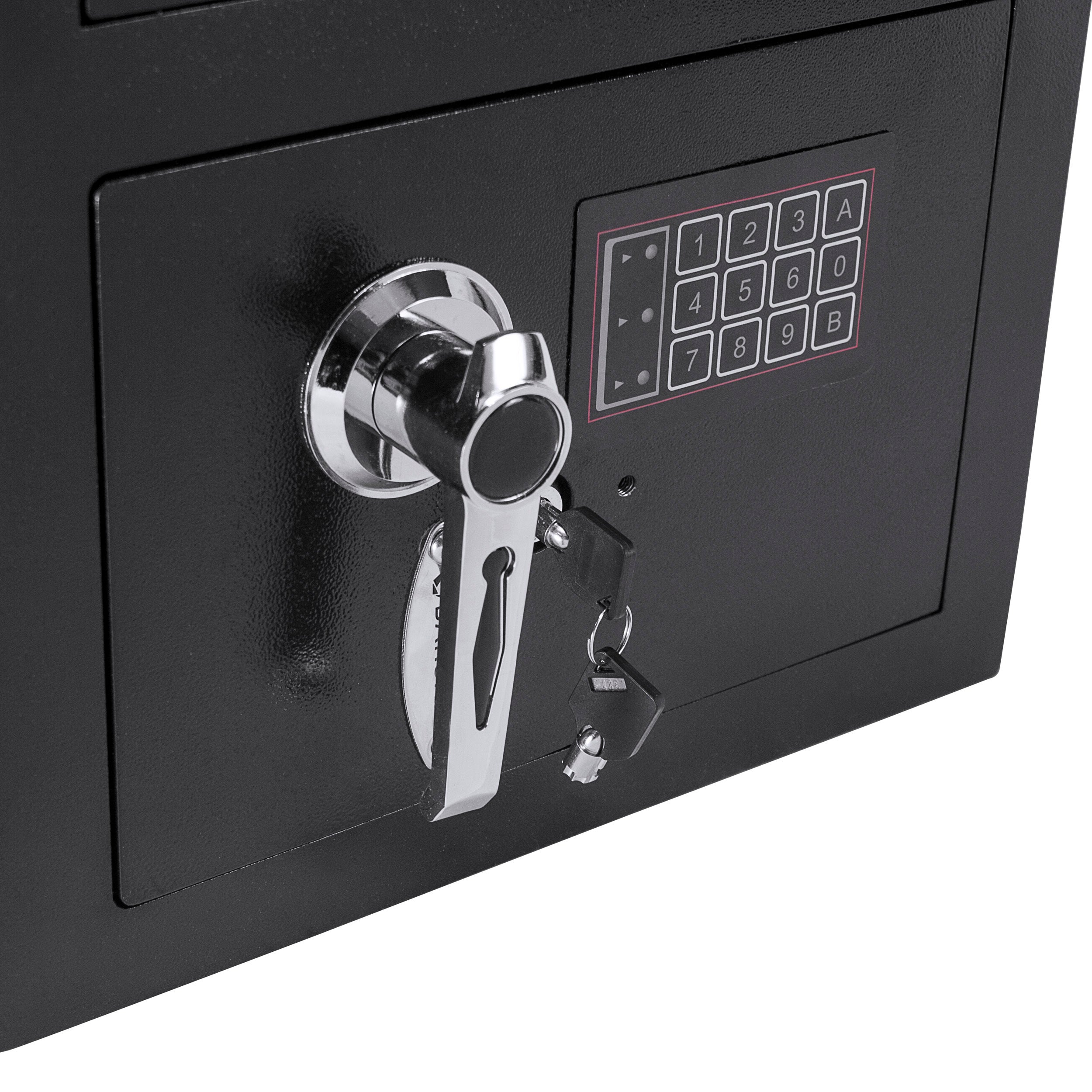 Black Steel Keypad Depository Safe with Dual PIN Codes and Anti-Fishing Baffles, 0.72 Cu Ft - Grand Goldman