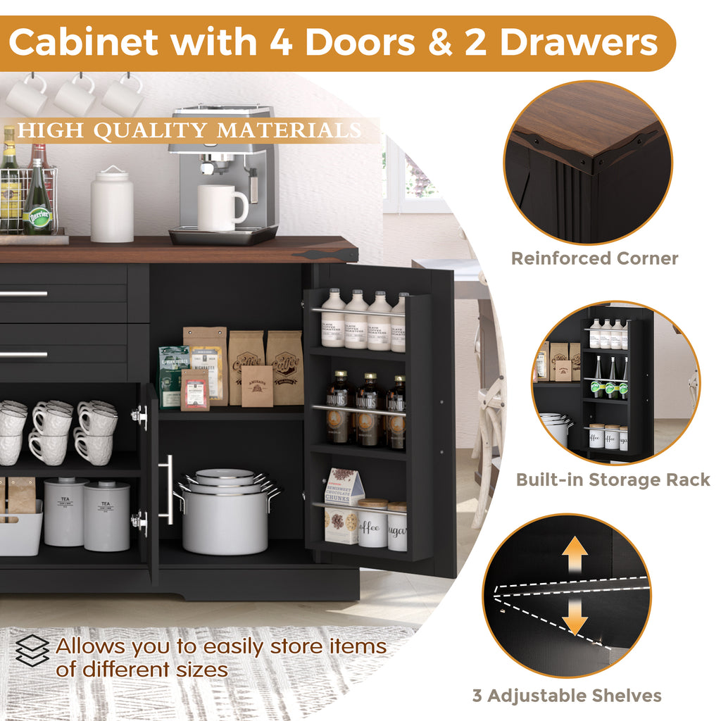 Black Farmhouse Barn Door Storage Cabinet with 2 Drawers & Door Rack, Adjustable Shelves, MDF Construction, 63.11' L x 15.75' W x 32.09' H - Grand Goldman Shop