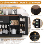 Black Farmhouse Barn Door Storage Cabinet with 2 Drawers & Door Rack, Adjustable Shelves, MDF Construction, 63.11' L x 15.75' W x 32.09' H - Grand Goldman Shop