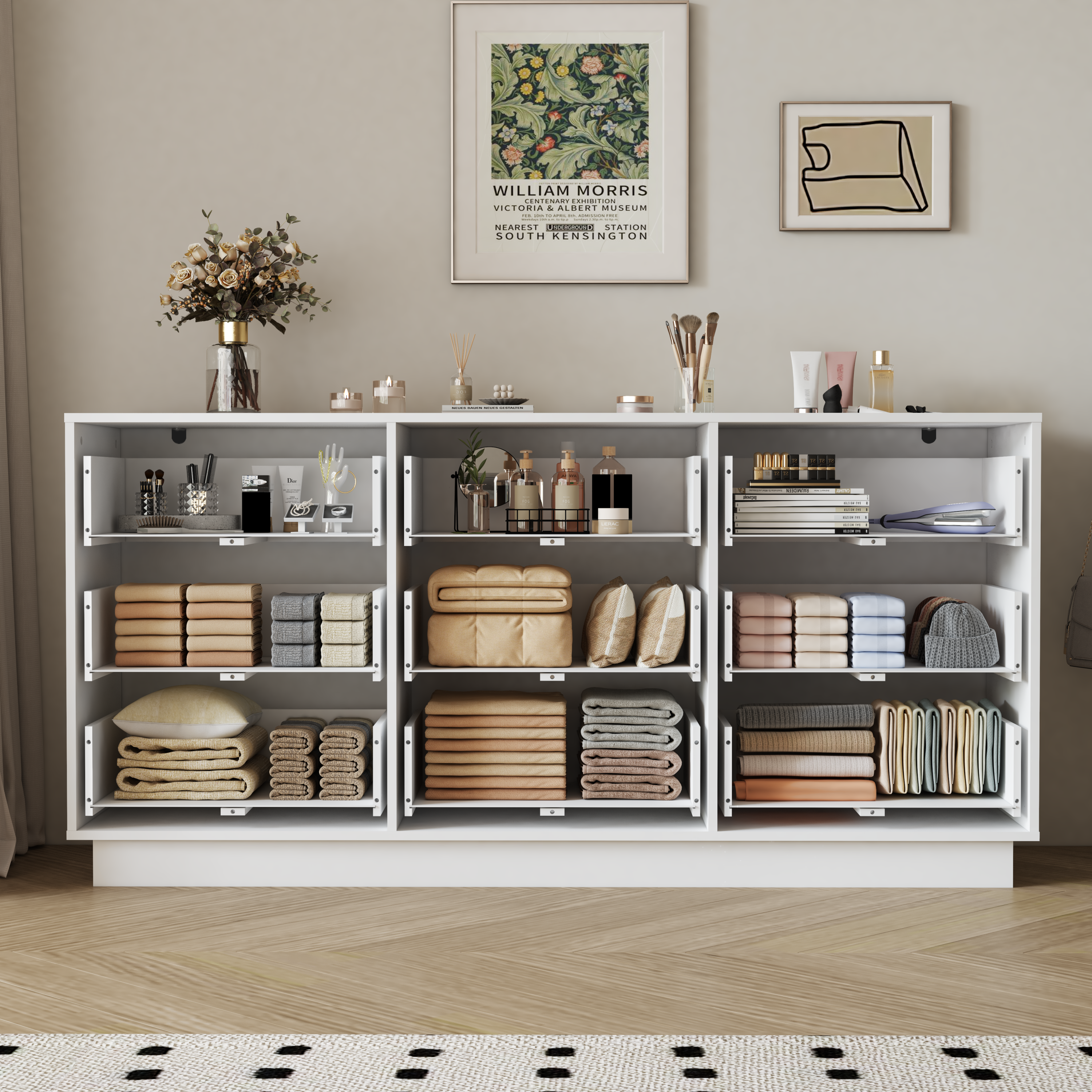 9 Drawer Dresser for Bedroom with Deep Drawers, Large Floor Wood Dressers & Chest of Drawers , Modern White Long Dressers for Closet Living Room - Grand Goldman Shop