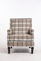 Upholstered Accent Chair, Vintage Armchair with Brown Linen Fabric and Nailhead Trim for Living Room - Grand Goldman Shop