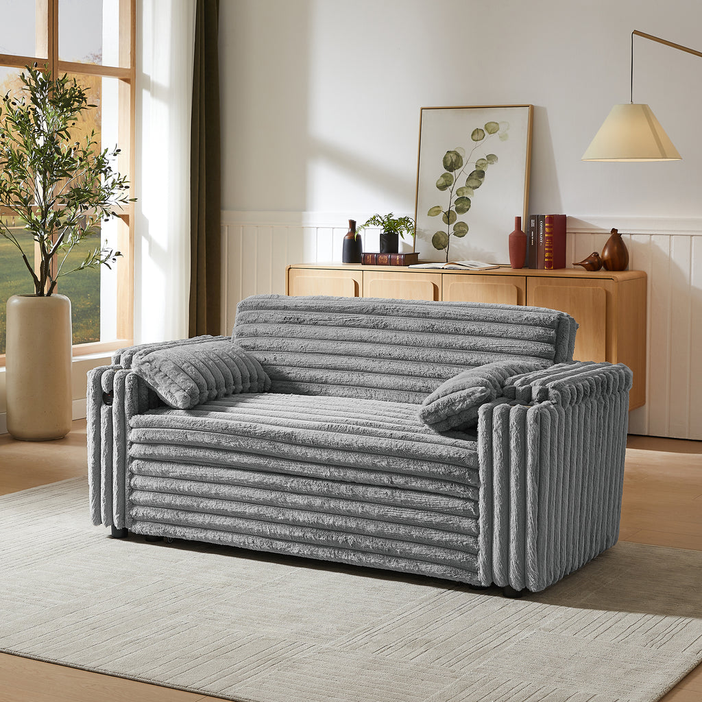 Light Grey Corduroy Sofa Bed with Pull Out  Bed - Grand Goldman Shop
