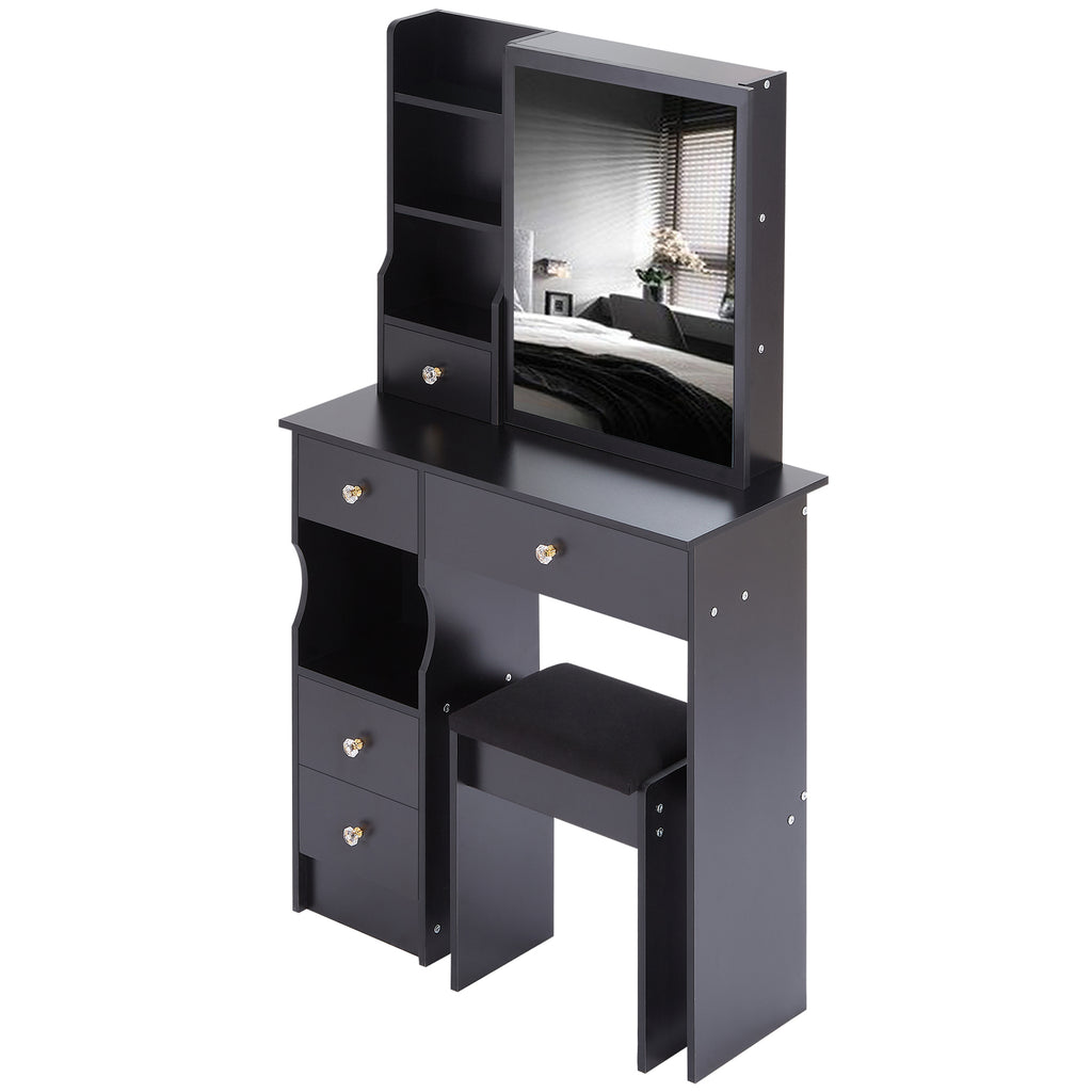 29.2' Small Space Left Drawer Desktop Vanity Table + Cushioned Stool, Extra Large Right sliding mirror, Multi Layer High Capacity Storage, Practical Fashionable Dresser, EPA, GCC, UL Certificate - Grand Goldman Shop
