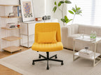 Yellow Linen Criss Cross Armless Office Chair with Wheels - Modern Comfort for Home Office, Meditation & Makeup Spaces - Gran