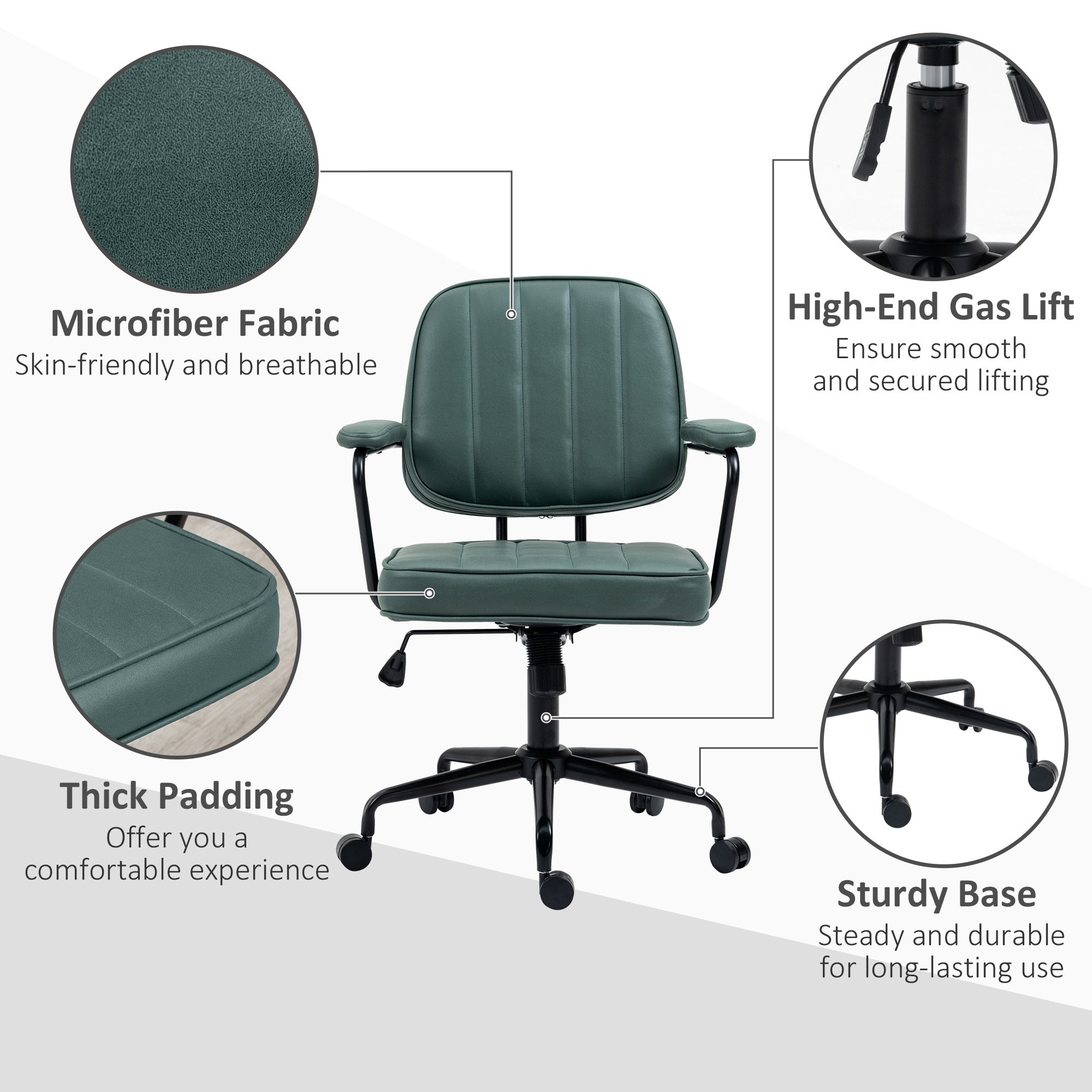 Vinsetto Home Office Chair with Adjustable Height and Tilt, Green | Premium Home Decor - Grand Goldman