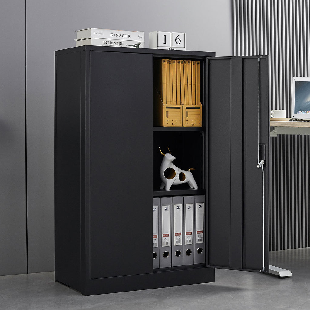 Black Metal Storage Cabinet with Locking Doors and Adjustable Shelf, Folding Filing Locker for Home Office, School, Garage, S