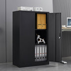 Black Metal Storage Cabinet with Locking Doors and Adjustable Shelf, Folding Filing Locker for Home Office, School, Garage, S