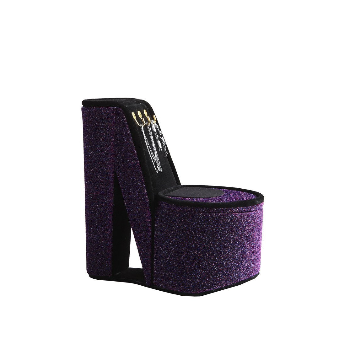 9' Tall Display Jewelry Box with Hooks, High Heel Shoe Design, Purple Velvet - Grand Goldman Shop