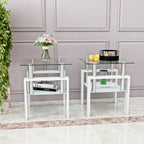 Set of 2, Modern Tempered Glass Tea Table Coffee Table End Table, Square Table for Living Room, Transparent/White - Grand Goldman Shop