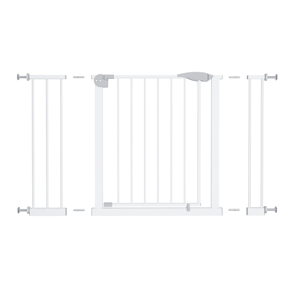 White Pressure-Mounted Baby Gate for Stairs, 29.5-44.1' Wide, Steel and ABS Construction, Easy Walk-Through Design for Kids a