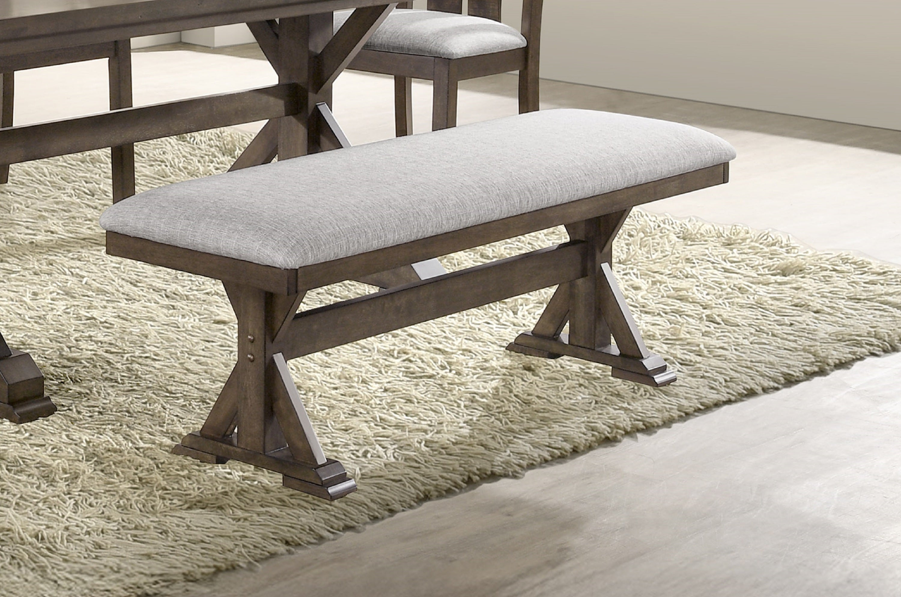 1pc Rustic Upholstered Dining Bench Rich Wood Finish Wooden Dining Room Furniture Brown - Grand Goldman Shop