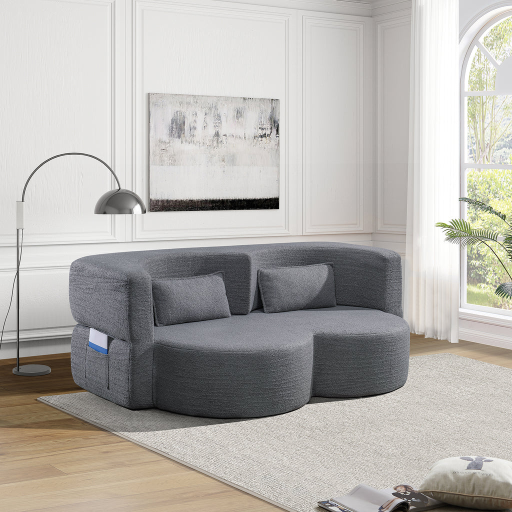Folding sofa bed, floor sofa, convertible teddy bear fabric foam filled sleeper futon double sofa, suitable for living room, guest, office and apartment (gray) - Grand Goldman Shop