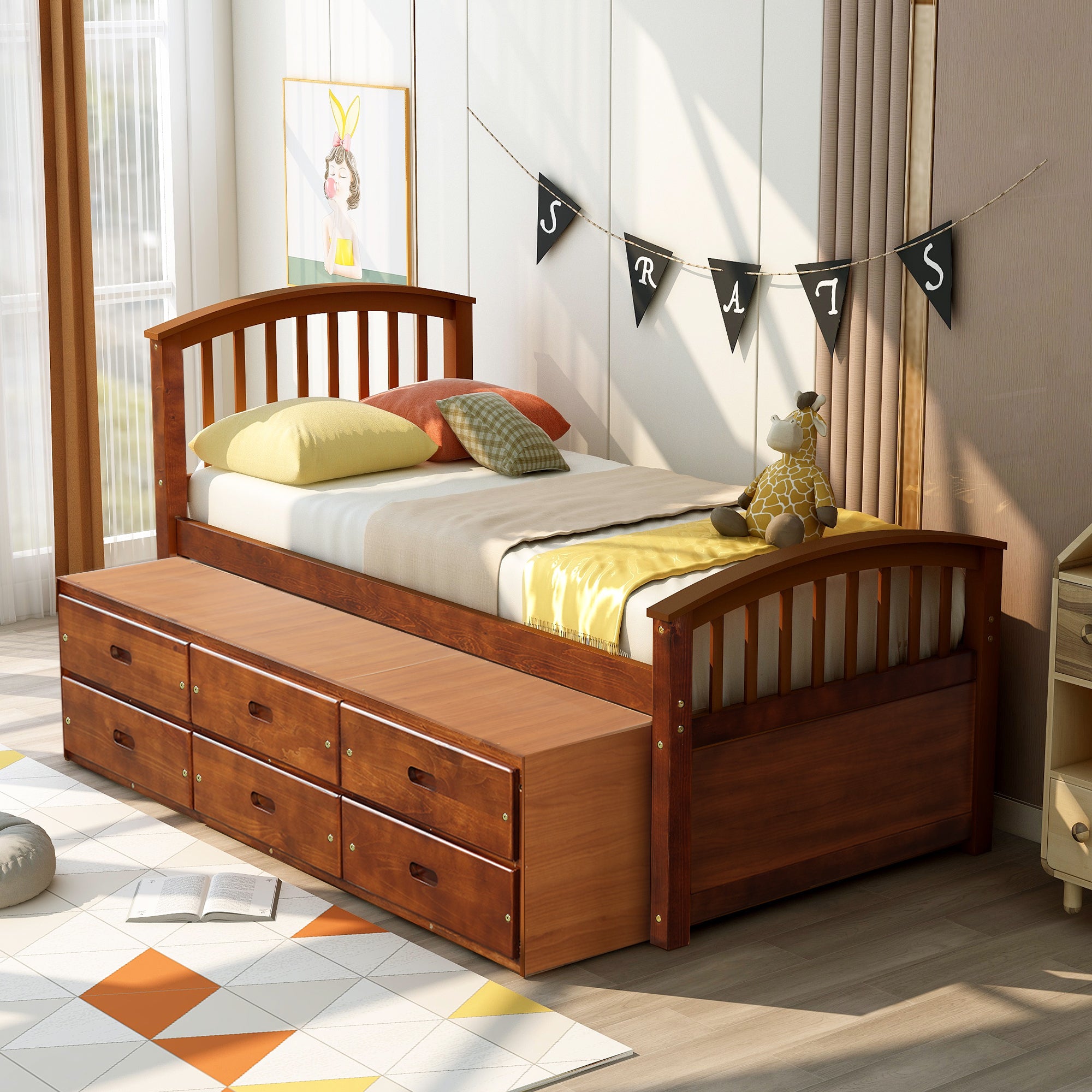 Orisfur. Twin Size Platform Storage Bed Solid Wood Bed with 6 Drawers - Grand Goldman Shop