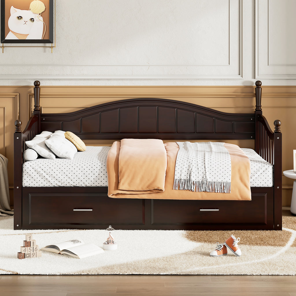Wooden Twin Size Daybed with Twin Size Trundle, Extendable Daybed with Two Storage Drawers, Espresso(Expected Arrival Time:9.12) - Grand Goldman Shop