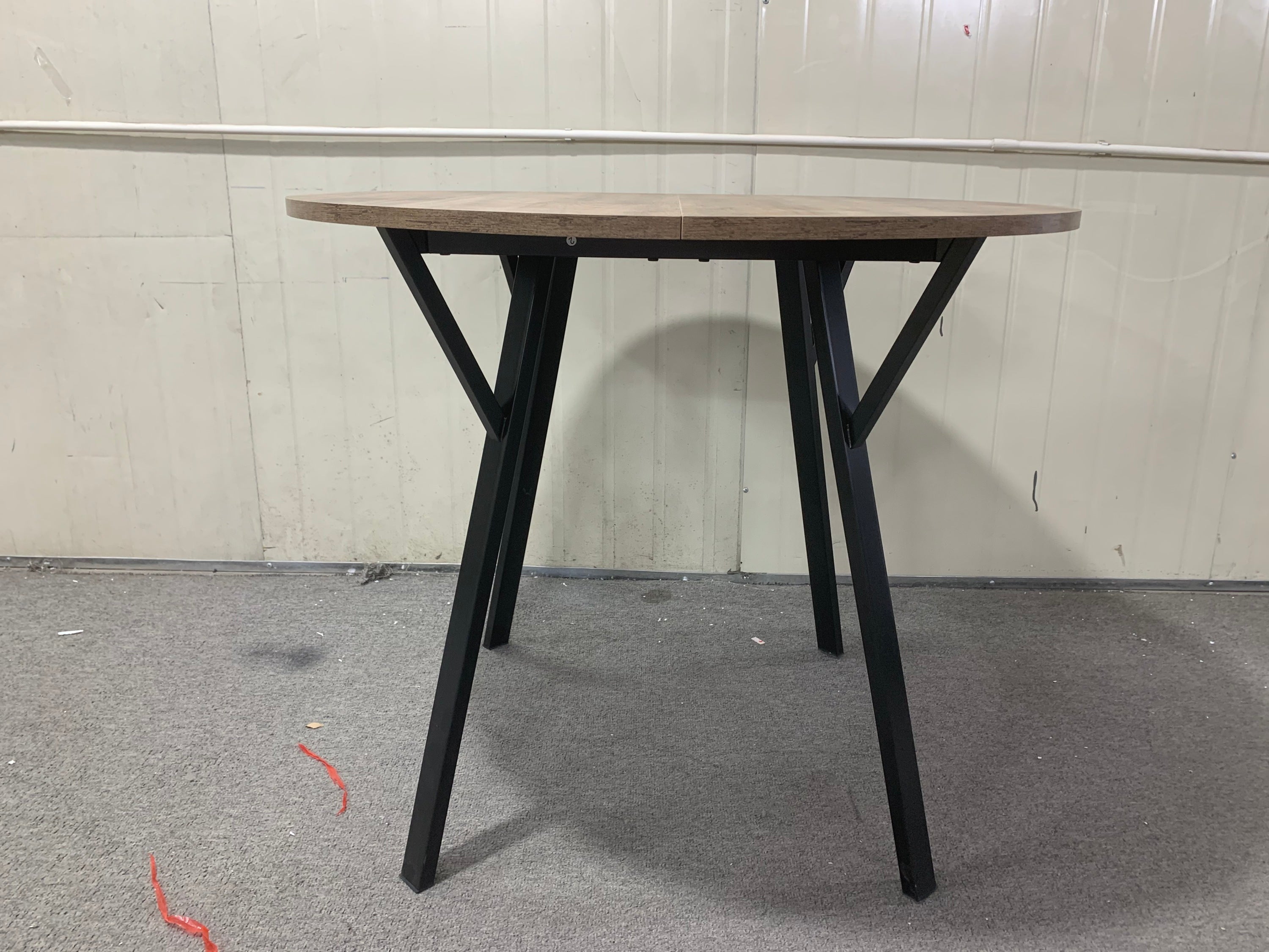 Modern Round Dining Table, Rustic Brown MDF Top with Black Metal Legs, 35.43 Inch Diameter for 2-4 People - Grand Goldman Shop