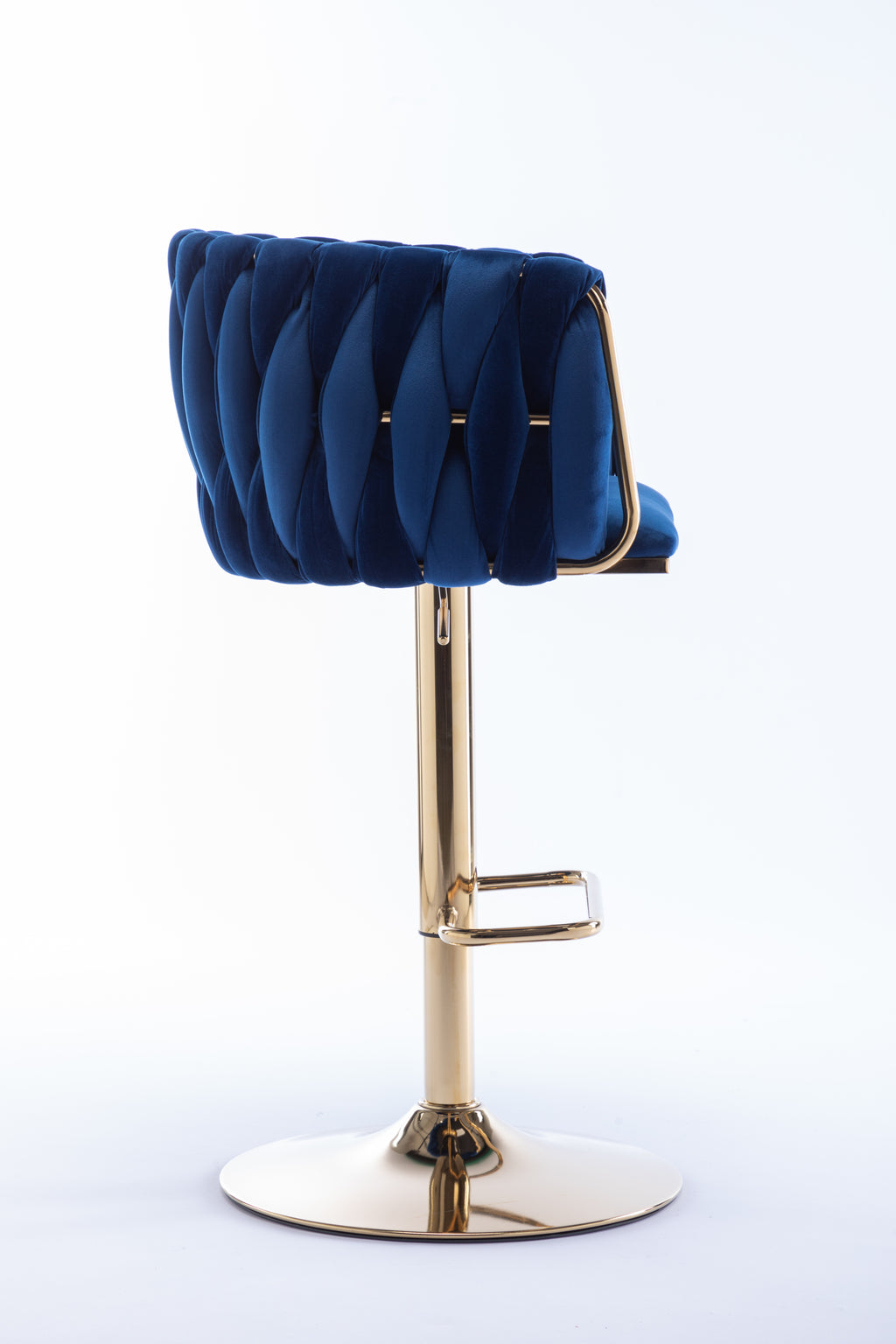 Set of 2  Bar Stools,with Chrome Footrest and Base Swivel Height Adjustable Mechanical Lifting Velvet + Golden Leg Simple Bar Stool-Navy - Grand Goldman Shop