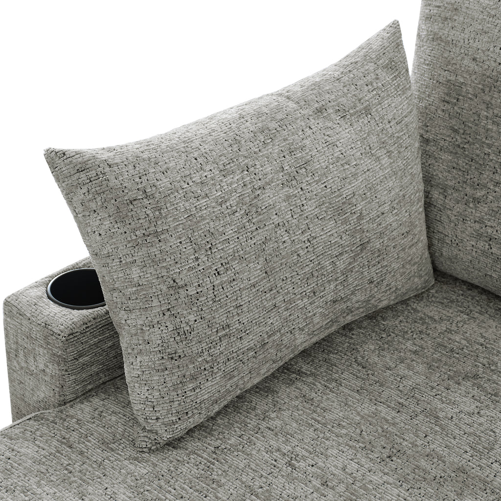 Versatile Light Grey Chenille Sectional Sofa Bed with Storage, Cup Holders & Charging Ports, 109.9' - Grand Goldman Shop