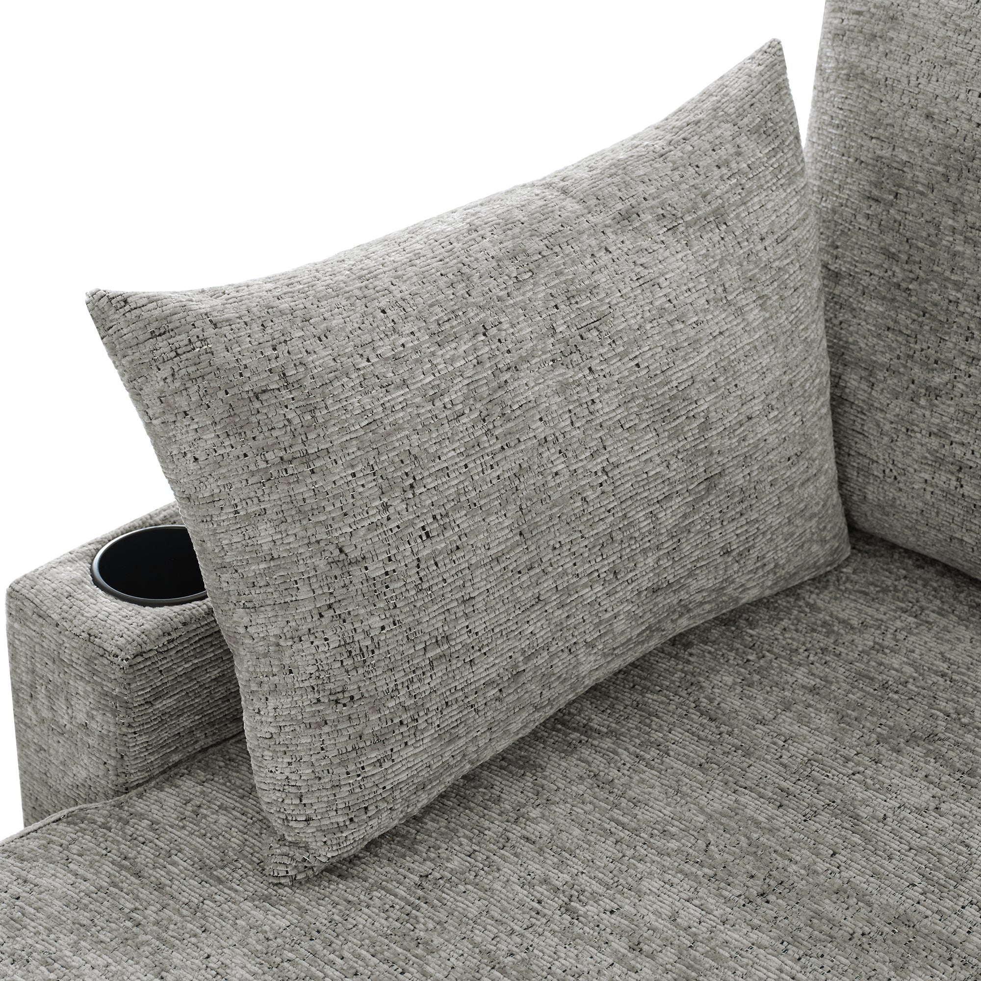 Versatile Light Grey Chenille Sectional Sofa Bed with Storage, Cup Holders & Charging Ports, 109.9' - Grand Goldman Shop
