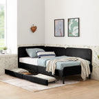 Black Velvet Twin Upholstered Platform Bed Frame with 2 Storage Drawers and Adjustable Sofa Bed - Grand Goldman Shop