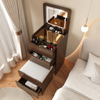 (48cm)(Walnut) 3 in 1 Vanity Desk with Plip Top Mirror,Small Make Up Vanity Set with Visible Glass Desktop, Compact Makeup Vanity with 3 Drawers, Dressing Table - Grand Goldman Shop