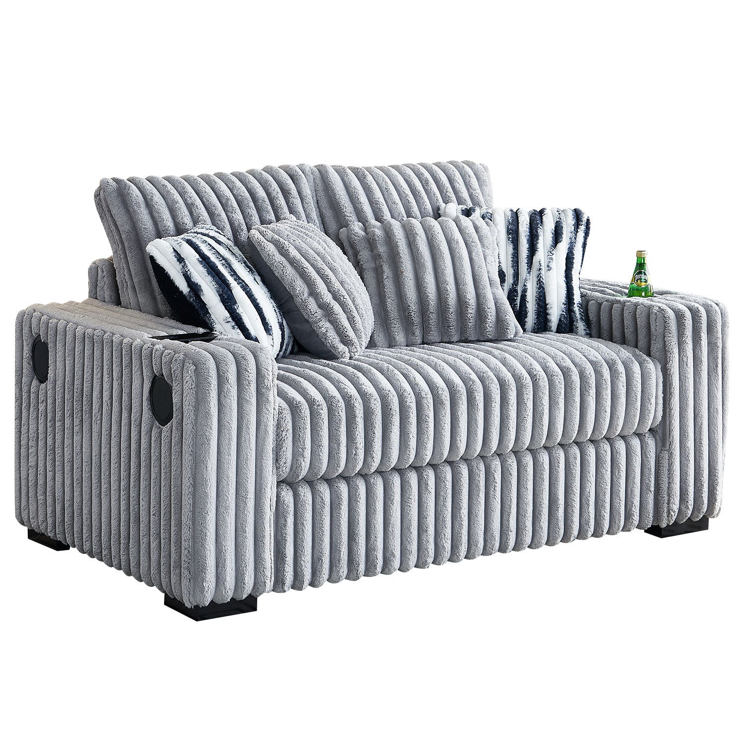 61.42Inch Square Arm Loveseat With Ottoman, 2PCS Back Cushions and 4PCS Toss Pillows, Cupholder,Bluetooth Speaker,Wireless Charger,USB Ports for Living Room and Bedroom,Light Grey - Grand Goldman Shop