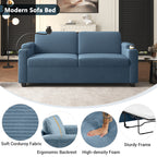 Navy Blue Corduroy Sleeper Sofa Loveseat with Full Size Mattress, USB Ports, Cup Holders, Side Pockets and Phone Holder - Grand Goldman Shop