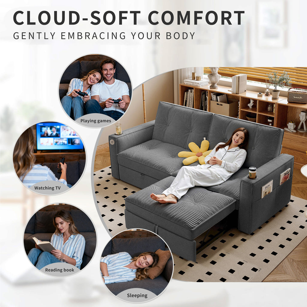 SOMNUS Multi-Functional Convertible Sofa Bed
2-in-1 Multi-Functional Sofa Bed (for Sitting & Sleeping), made of modern corduroy fabric, suitable for living rooms, bedrooms, apartments and small spaces - Grand Goldman Shop
