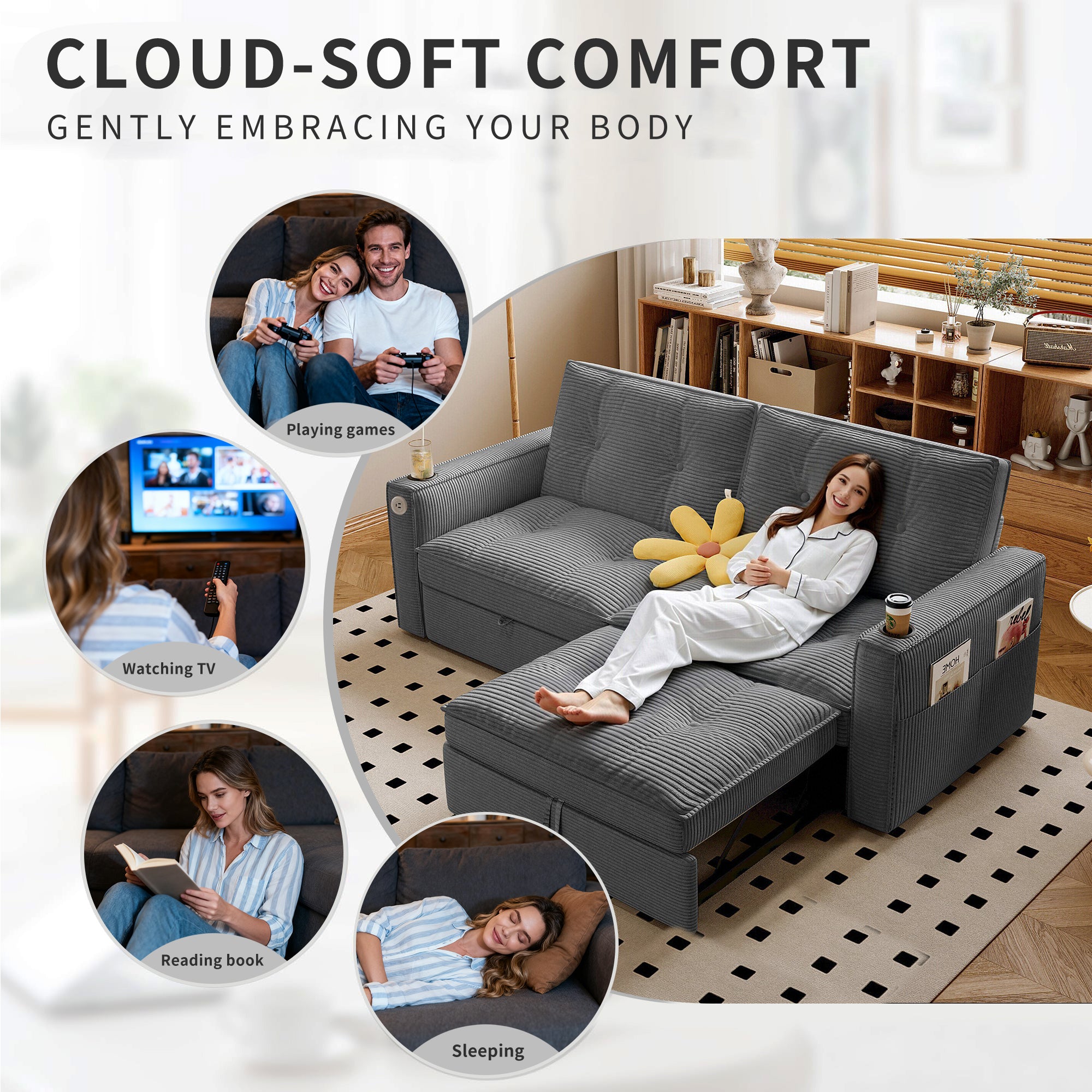 SOMNUS Multi-Functional Convertible Sofa Bed
2-in-1 Multi-Functional Sofa Bed (for Sitting & Sleeping), made of modern corduroy fabric, suitable for living rooms, bedrooms, apartments and small spaces - Grand Goldman Shop