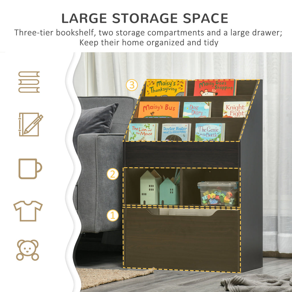 HOMCOM Kids Bookcase Multi-Shelf Rack Organizer with Storage Drawer for Books, Playroom, Brown | Premium Home Decor - Grand G