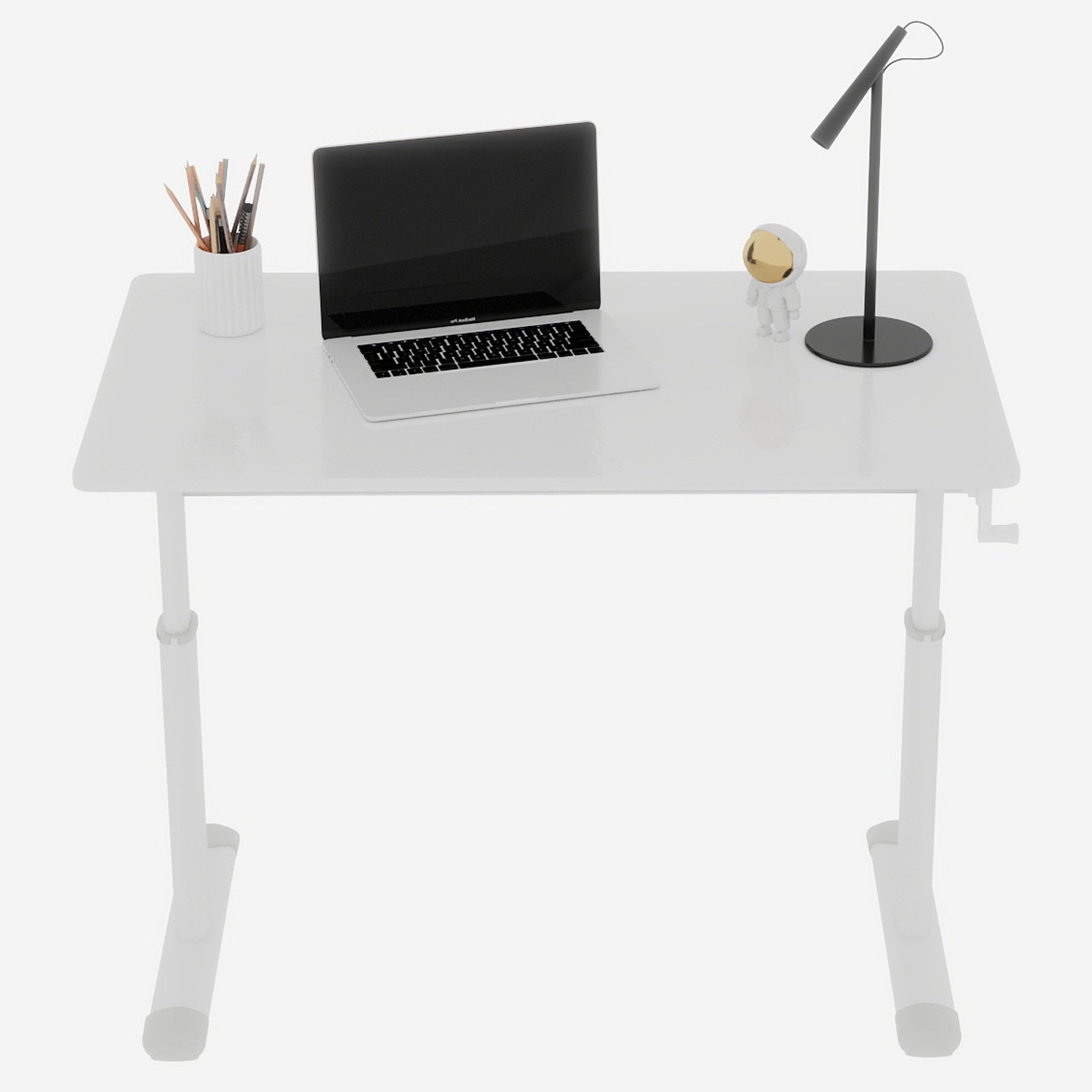 Adjustable Study Desk for Kids and Adults, Height-Adjustable Home Office Desk, White Frame with White Wood Tabletop, 60cm x 1