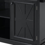 K&K 54.9' Kitchen Island with Drop Leaf, Power Outlet, Kitchen Storage Cart with 4 Door Shelves, Cross Barn Doors & Visual Glass Door, Rolling Kitchen Island on 4 Wheels for Kitchen, Dining Room,Black - Grand Goldman Shop
