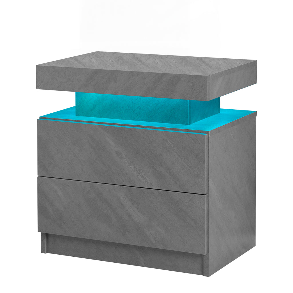 Nightstand LED Bedside Table Cabinet Lights Modern End Side with 2 Drawers for Bedroom (Deep Gray) - Grand Goldman Shop