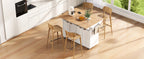 K&K 55.5' Fluted Kitchen Island with 2 Drop Leaf, Kitchen Storage Cart with Power Outlet, 4 Doors, Spice rack, Rolling Island Table with Wood-grain Top, Curved Edge for Kitchen, Dining Room,White - Grand Goldman Shop