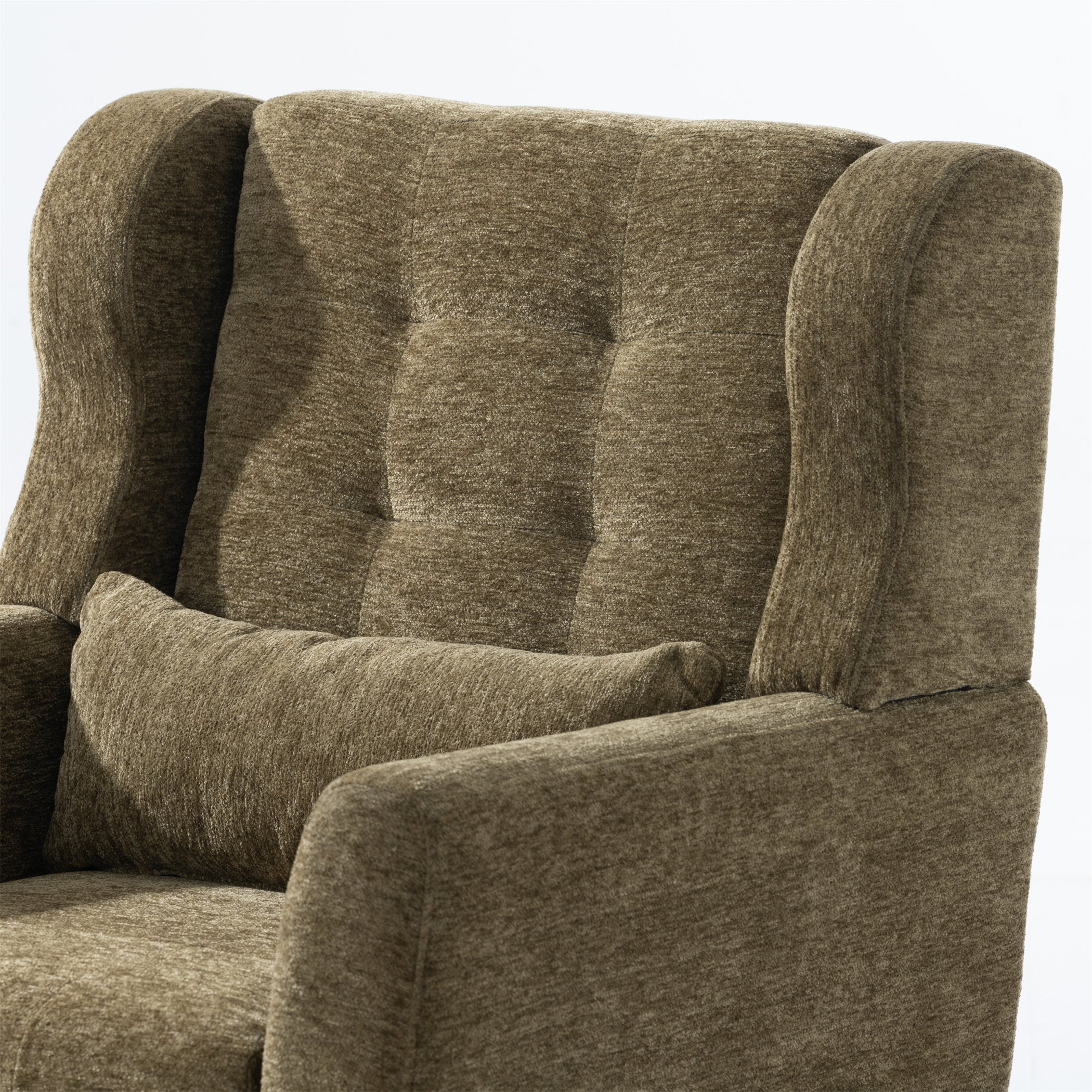 Modern Accent Chair, Chenille Arm Chairs for Living Room, Upholstered Modern Armchair, Comfy Soft Padded Lounge Chair in Small Space, Bedroom, w/Pillow, Solid Wood Leg, Olive Green - Grand Goldman Shop