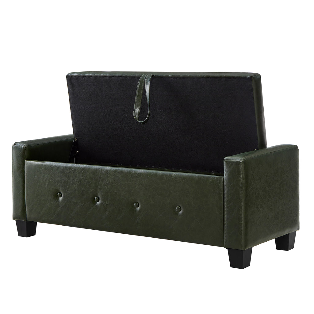 48' Ottoman Bench with Storage, Bench for Bedroom,Living Room,Hallway, Upholstered Tufted Faux Leather PU Ottoman Dark Green - Grand Goldman Shop