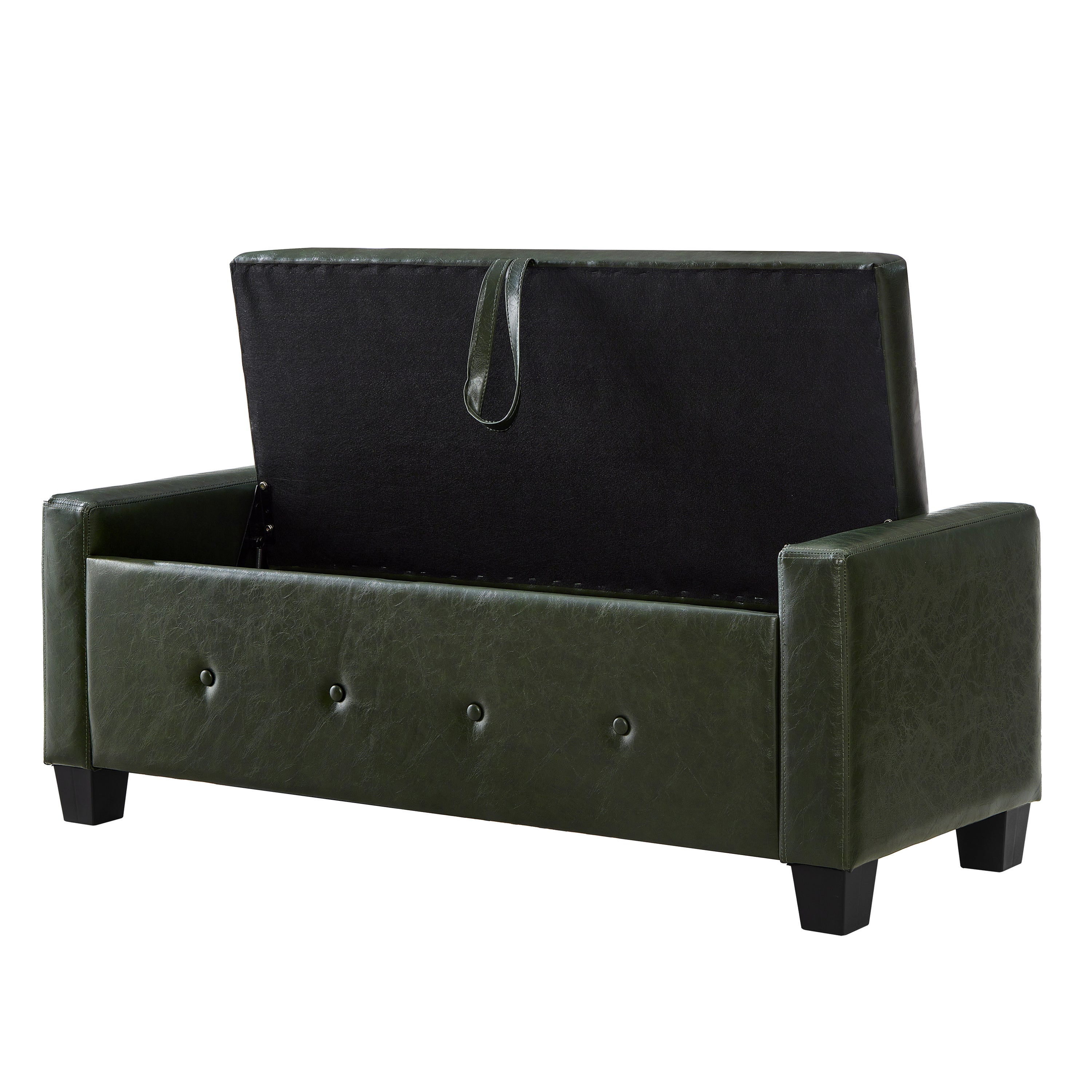 48' Ottoman Bench with Storage, Bench for Bedroom,Living Room,Hallway, Upholstered Tufted Faux Leather PU Ottoman Dark Green - Grand Goldman Shop