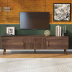Mid Century TV Stand with 2 Drawers, Media Console Table for TVs up to 80'', Walnut Finish Solid Wood and MDF Entertainment Center for Living Room, Bedroom, Home Theatre - Grand Goldman Shop