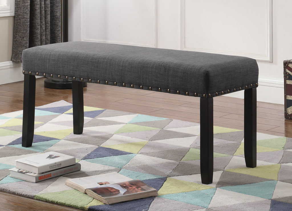 Biony Fabric Dining Bench with Nailhead Trim, Grey - Grand Goldman Shop
