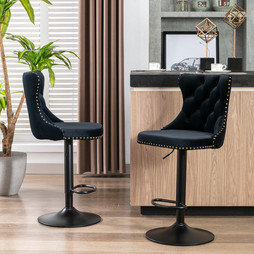 A&A Furniture,Swivel Velvet Barstools Adjusatble Seat Height from 25-33 Inch,17.7 inch base, Modern Upholstered Bar Stools with Backs Comfortable Tufted for Home Pub and Kitchen Island,Black,Set of 2 - Grand Goldman Shop