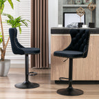 A&A Furniture,Swivel Velvet Barstools Adjusatble Seat Height from 25-33 Inch,17.7 inch base, Modern Upholstered Bar Stools with Backs Comfortable Tufted for Home Pub and Kitchen Island,Black,Set of 2 - Grand Goldman Shop