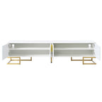 ON-TREND Modern TV Stand with Metal Legs and Gold Handles for TVs Up to 80'', Media Console Table with Cabinets and Adjustable Shelves, Luxury TV Cabinet with Geometric Lines for Living Room, White - Grand Goldman Shop