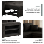Modern L-Shape 3 Seat Reversible Sectional Couch with Pull Out Sleeper Sofa, Storage Chaise, 2 Stools, Charcoal Grey, Linen Chenille - Grand Goldman Shop