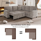 L-Shaped Sofa with Pull Out Sofa Bed, Sleeper Sofa Couch Bed with Storage Seat, 5 Seat Sectional Sofa Bed with USB, Sectional Sofa Couch for Living Room, Apartment, Light Brown - Grand Goldman Shop