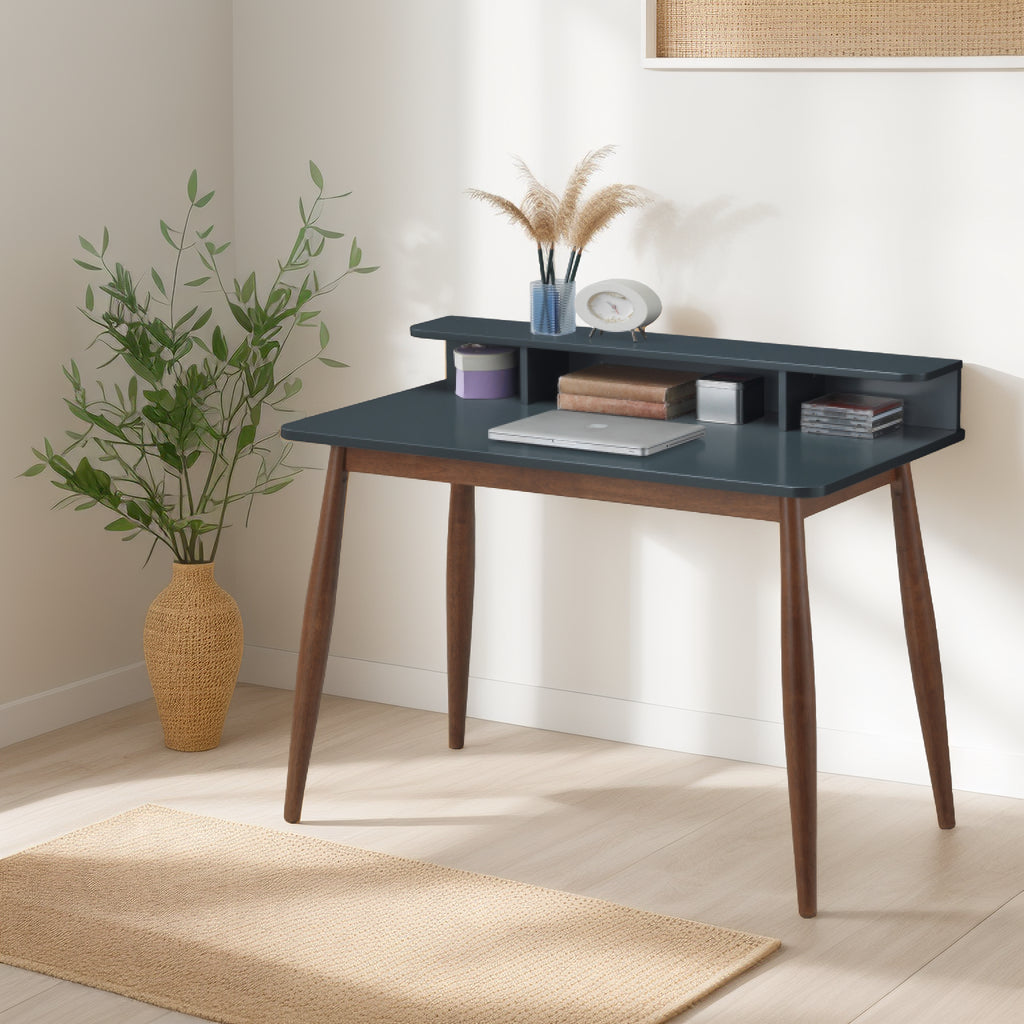 Roskilde Mid-Century Modern Wood Writing Desk with Hutch, Grey | Premium Home Decor - Grand Goldman