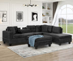 Modern Sectional Sofa with Storage Ottoman, L-Shape Couch with 2 Pillows and Cup Holders, Black Velvet, 105' - Grand Goldman Shop
