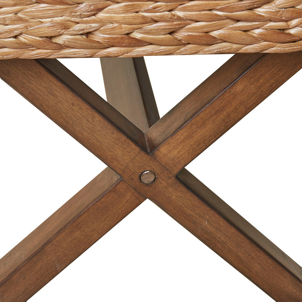 The Bench with Water Hyacinth Seat and Mahogany Base, Chestnut Finish, 45' Width - Grand Goldman Shop