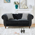 Mid Century Modern Chesterfield Velvet Sofa with Roll Armrest & Nailhead, Black, 67-Inch - Grand Goldman Shop